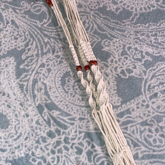 Custom Hand Crafted White Macrame Beaded Plant Hanger - Picture 9 of 13